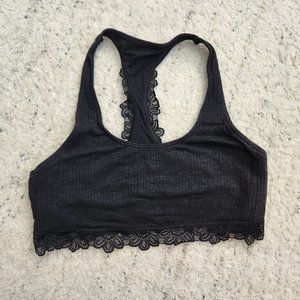 Aerie American Eagle Black Ribbed Lace Trimmed Bralette Small